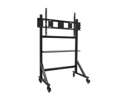 Tooq Optimus Soporte de Suelo para Pantallas Interactivas/TV de 60 a 105\" - Bandeja Multiusos - Peso Max. 120kg - Altura Ajustable - Ruedas - Color Negro