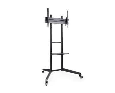 Tooq Ramses Soporte de Suelo con Ruedas para Pantallas 37\" a 70\" - Bloqueo de Ruedas - Estante - Gestion de Cables - Peso Max 50kg - VESA Max 600X400mm - Color Negro