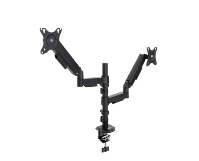 Tooq Soporte de Mesa con Brazos Articulados para 2 Monitores de 17\"-32\" - Regulable en Altura, Giratorio e Inclinable - Gestion de Cables - Peso Max 9kg x Brazo - VESA 100x100mm