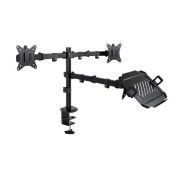 Tooq Soporte de Mesa para 2 Monitores de 17\"-32\" + Bandeja para Portatil - Gestion de Cables - Peso Max 9kg x Brazo - VESA 100x100mm