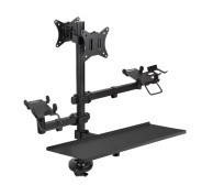 Tooq Soporte de Mesa para 2 Monitores de 17\"-32\" + Soportes para Impresora TPV, Lector de Codigos, Datafono + Bandeja para Teclado y Raton - Gestion de Cables - Peso Max 9kg x Brazo - VESA 100x100mm