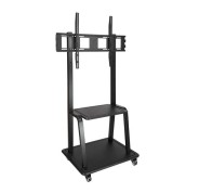 Tooq Soporte de Pantalla de Suelo con Ruedas 37\"-100\" - Bloqueo de Ruedas - Dos Estantes - Peso Max 150Kg - VESA 800X600mm - Color Negro