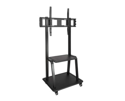 Tooq Soporte de Pantalla de Suelo con Ruedas 37\"-100\" - Bloqueo de Ruedas - Dos Estantes - Peso Max 150Kg - VESA 800X600mm - Color Negro