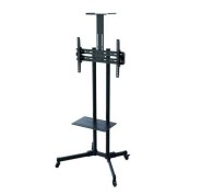 Tooq Soporte de Pantalla de Suelo con Ruedas 37\"-70\" - Bloqueo de Ruedas - Dos Estantes - Peso Max 50Kg - VESA 600X400mm - Color Negro