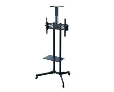 Tooq Soporte de Pantalla de Suelo con Ruedas 37\"-70\" - Bloqueo de Ruedas - Dos Estantes - Peso Max 50Kg - VESA 600X400mm - Color Negro