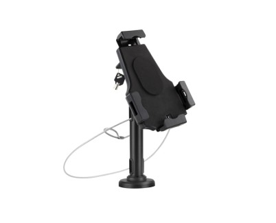 Tooq Soporte de Sobremesa y Pared Profesional Ajustable para Tablet de entre 7.9 a 10.5 - Incluye Candado Antirrobo - Organizador de Cables - Color Negro