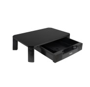 Tooq Soporte Elevador para Monitor o Portatil - Cajon de Gran Capacidad - Almohadillas Antideslizantes - Regulacion de Altura - Peso Max. 20kg - Color Negro
