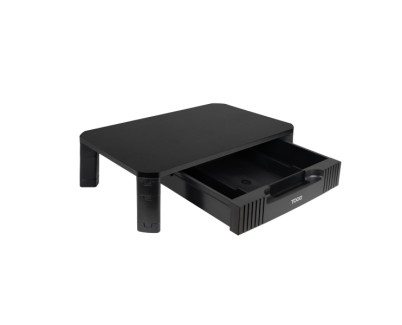 Tooq Soporte Elevador para Monitor o Portatil - Cajon de Gran Capacidad - Almohadillas Antideslizantes - Regulacion de Altura - Peso Max. 20kg - Color Negro