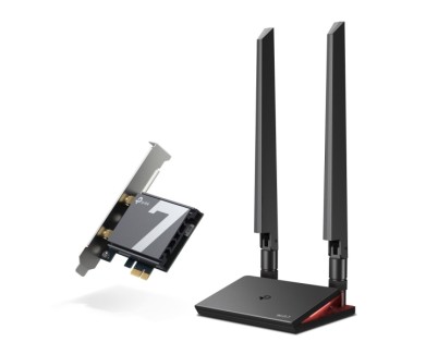 TP-Link Archer TBE550E Adaptador de Red PCI - Base con LED - Bluetooth - Velocidad 9.3Gbps - WiFi 7 Tribanda - 2 Antenas Multidireccionales - Seguridad Avanzada - Color Negro