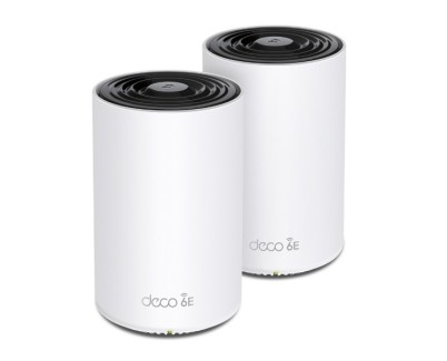 TP-Link Deco XE75 Pack de 2 Sistemas WiFi Mesh - Tribanda - Velocidad hasta 5.4Gbps - WiFi 6E - Ethernet 1Gbps - Cobertura hasta 510m2 - VPN - Color Blanco y Negro