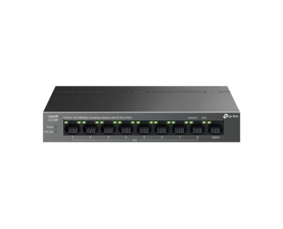 TP-Link LS109P LiteWave Switch con 9 Puertos RJ45 100Mbps - No Administrado - 8xPoE+ - Plug and Play - Recuperacion Automatica - Carcasa Metalica - Color Negro