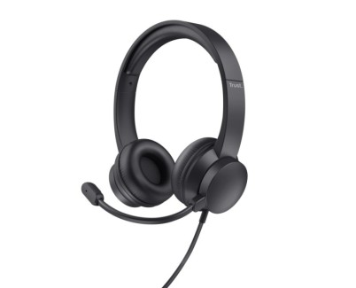 Trust Auriculares con Cable para Portatil - Microfono Ajustable - Diadema Ajustable - Control de Volumen - Color Negro