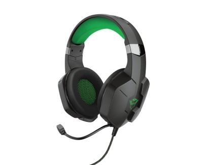 Trust Gaming GXT 323X Carus Auriculares con Microfono - Microfono Flexible - Diadema Ajustable - Amplias Almohadillas - Altavoces de 50mm - Cable Trenzado de 1m - Color Negro/Verde