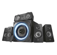 Trust Gaming GXT 658 Tytan Set de Altavoces 5.1 180W - Subwoofer de Madera - Iluminacion LED Azul - Bajos Profundos - Mando a Distancia - Color Negro