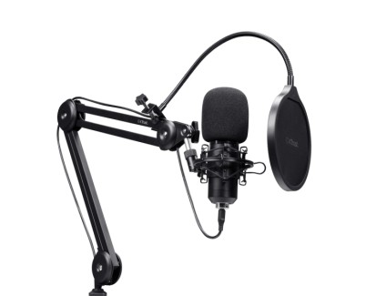 Trust GXT 270 Emita II+ Microfono de Estudio - Cable USB 2.5m - Filtro Antipop de Rejilla - Brazo Ajustable - Filtro Antiviento - 42x42x162mm - Color Negro