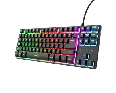 Trust GXT 833 Thado Teclado Gaming con Cable de 1.5m - Formato TKL - Iluminacion RGB - Patas Antideslizantes - 87 Teclas - Anti-Ghosting - Multiplataforma - 40x135x359mm - Color Negro