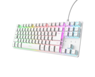 Trust GXT 833W Thado Teclado Gaming con Cable de 1.5m - Formato TKL - Iluminacion RGB - Patas Antideslizantes - 87 Teclas - Anti-Ghosting - Multiplataforma - 40x135x359mm - Color Blanco