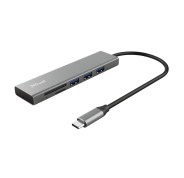 Trust Halyx Hub USB-C 3 Puertos USB-A + Lector de Tarjetas SD/MicroSD - Compatible con SDHC y SDXC - Hasta 5Gbps - Aluminio