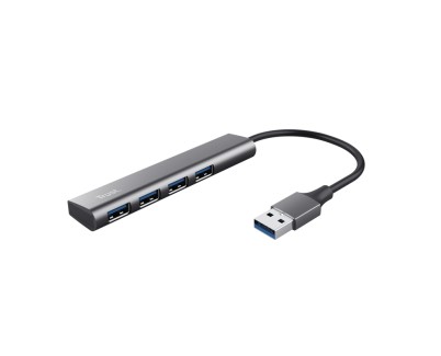 Trust Hub USB de Aluminio Halyx - 4 Puertos USB-A - Velocidad de 5 Gbps - Compacto y Resistente - Conexion Sencilla