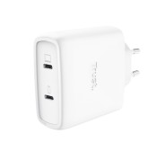 Trust Maxo Cargador de Pared - 65W - GaN - 2xUSB-C - Cable USB-C de 2m - Power Delivery - Plastico Reciclado - 30x63x97mm - Color Blanco