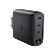 Trust Maxo Cargador de Pared - 65W - GaN - 3xUSB-C - USB-A - Cable USB-C de 2m - Power Delivery - Plastico Reciclado - 30x63x97mm - Color Negro