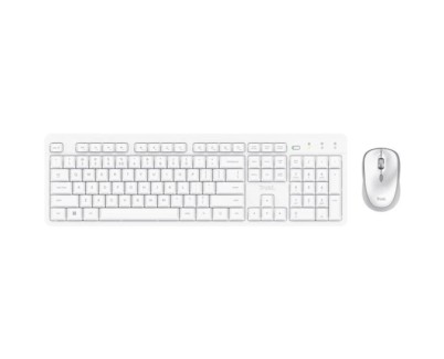 Trust Ody II Pack de Teclado USB Inalambrico, Teclas Multimedia y FN + Raton USB Inalambrico 800-1600DPI 3 Botones - Teclas y Botones Silenciosos - Color Blanco