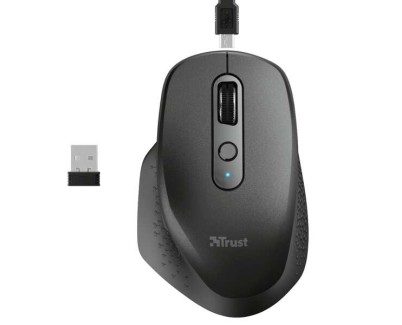 Trust Ozaa Raton Inalambrico Recargable 2400dpi - 6 Botones + Scroll Vertical y Horizontal - Ergonomico - Uso Diestro - Color Negro