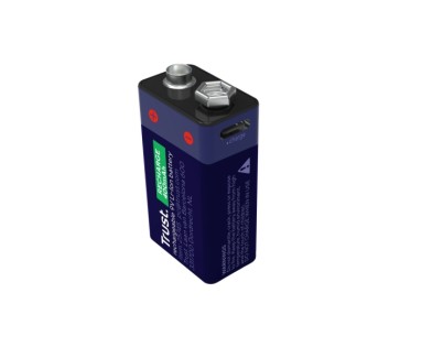 Trust Pila de 9V Recargable por USB-C - 400mAh - 16x26x47mm - Color Azul Marino