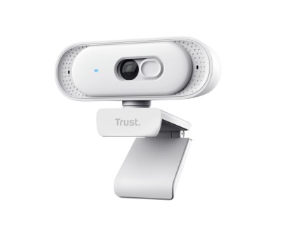 Trust Tomar Webcam QHD 2K - Cable 2m - Microfono Incorporado - Balance de Blancos Automatico - Modo de Privacidad - Rosca 1/4\" - Campo de Vision de 76 Grados - 53x55x93mm - Color Blanco