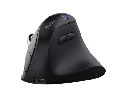 Trust Vyran Raton Inalambrico Ergonomico - Ajustable hasta 4800dpi - Bluetooth - Recargable - Receptor USB-A - Adaptador USB-C - Multidispositivo - Clic Silencioso - 75x84x116mm - Color Negro