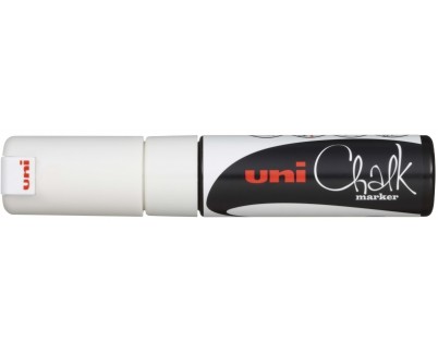 Uni-ball PWE-8K Marcador de Tiza Liquida - Punta Biselada 8mm - Borrado en Humedo - Resistente a la Lluvia - Color Blanco