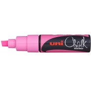Uni-ball PWE-8K Marcador de Tiza Liquida - Punta Biselada 8mm - Borrado en Humedo - Resistente a la Lluvia y Exteriores - Color Rosa