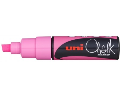 Uni-ball PWE-8K Marcador de Tiza Liquida - Punta Biselada 8mm - Borrado en Humedo - Resistente a la Lluvia y Exteriores - Color Rosa
