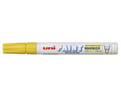 Uni-ball PX-20 Marcador de Pintura - Punta Acrilica de Bala 2.2-2.8mm - Permanente en Todas las Superficies - Resistente a Luz y Agua - Cuerpo de Aluminio - Color Amarillo