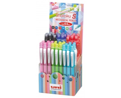 Uni-ball Shalaku S M5-228 Expositor de 48 Portaminas 0.5mm - Contiene 2 Minas HB - Goma de Borrar Incluida - Cuerpo de Colores Surtidos