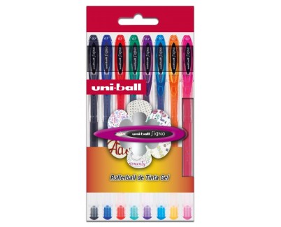 Uni-ball Signo Basico Pack de 8 Boligrafos de Tinta Gel - Punta de Bola 0.7mm - Tinta Resistente al Agua y Luz - Colores Surtidos