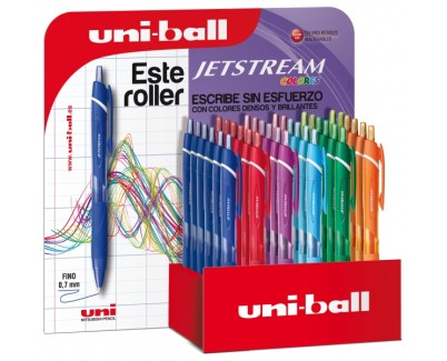 Uni-ball SXN-150C JetStream Colores Expositor de 36 Boligrafos Retractiles - Punta de Bola 0.7mm - Tinta Pigmentada Resistente al Agua y Luz - Secado Instantaneo - Colores Surtidos