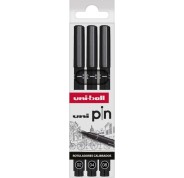 Uni-ball Uni Pin Pack de 3 Rotuladores Calibrados 0.2, 0.4, 0.8 - Punta Poliacetal - Tinta Pigmentada Resistente al Agua y Luz - Color Negro