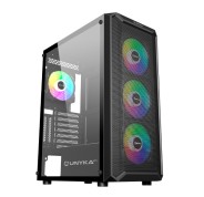 Unykach Armor 3Gen Caja ATX, Micro ATX, ITX - Lateral de Vidrio Templado - USB-A 3.0 y Audio - 4 Ventiladores 120mm ARGB Instalados - Soporta Refrigeracion Liquida