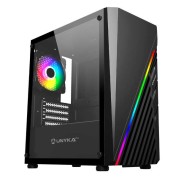 Unykach Mini Glayze Caja Micro-ATX - Iluminacion ARGB - Lateral Cristal Templado - USB-A 2.0/3.0 y Audio - 1 Ventilador 120mm RGB Instalado - Color Negro