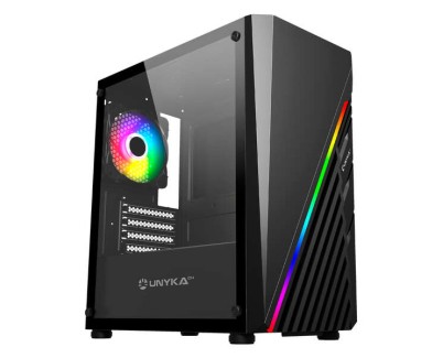 Unykach Mini Glayze Caja Micro-ATX - Iluminacion ARGB - Lateral Cristal Templado - USB-A 2.0/3.0 y Audio - 1 Ventilador 120mm RGB Instalado - Color Negro