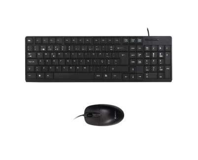 Unykach Pack de Teclado 105 Teclas, USB + Raton 1200ppp, 3 Botones, Uso Ambidiestro - Idioma Portugues - Color Negro