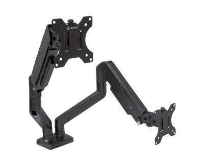 Unykach UK1479 Soporte de Mesa con Brazo Articulado para 2 Monitores de 13\"-32\" - Giratorio, Resorte de Gas - Gestion de Cables - Peso Max 10kg - VESA 100x100mm