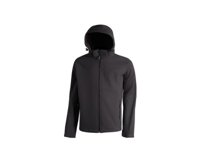 Upower Kyra Cazadora de Trabajo con Tejido Soft Shell - Talla L - Transpirable, Antiviento, Repelente al Agua, Capucha Desmontable, Mangas Preformadas, Elementos Reflectantes - Color Negro Carbon