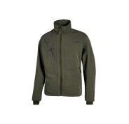 Upower Pluton Chaqueta de Tela Resistente - Talla M - Suave, Repelente al Agua, Transpirable, Secado Rapido, Multiples Bolsillos, Capuchon Ajustable, Puños a Prueba de Viento, Proteccion DPI1 - Color Verde Oscuro