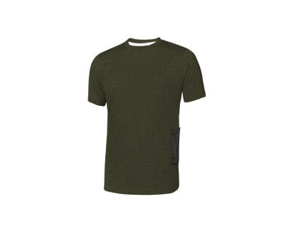 Upower Road Camiseta de Manga Corta Polycotton - Talla 3XL - Slim-Fit, Cuello Acanalado Elastico, Bolsillo Celular, Cinta Reflex, Proteccion DPI1 - Color Verde Oscuro