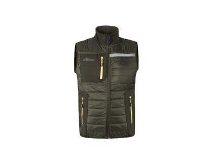 Upower Wall Chaleco de Trabajo con Relleno en Grafeno - Talla L - Termorregulacion Avanzada, Repelente al Agua, Propiedades Bacteriostaticas, Multibolsillos, Ajuste Optimo - Color Verde Oscuro