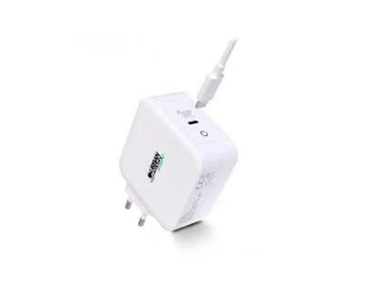 Urban Factory Cyclee Cargador de Pared USB-C GaN de 100W - Diseño Ecologico - Cable USB-C/USB-C de 2m - Color Blanco