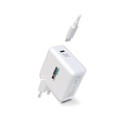 Urban Factory Cyclee Cargador de Pared USB-C GaN de 65W - Diseño Ecologico - Cable USB-C/USB-C de 2m - Color Blanco