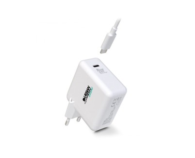 Urban Factory Cyclee Cargador de Pared USB-C GaN de 65W - Dise&ntilde;o Ecologico - Cable USB-C/USB-C de 2m - Color Blanco